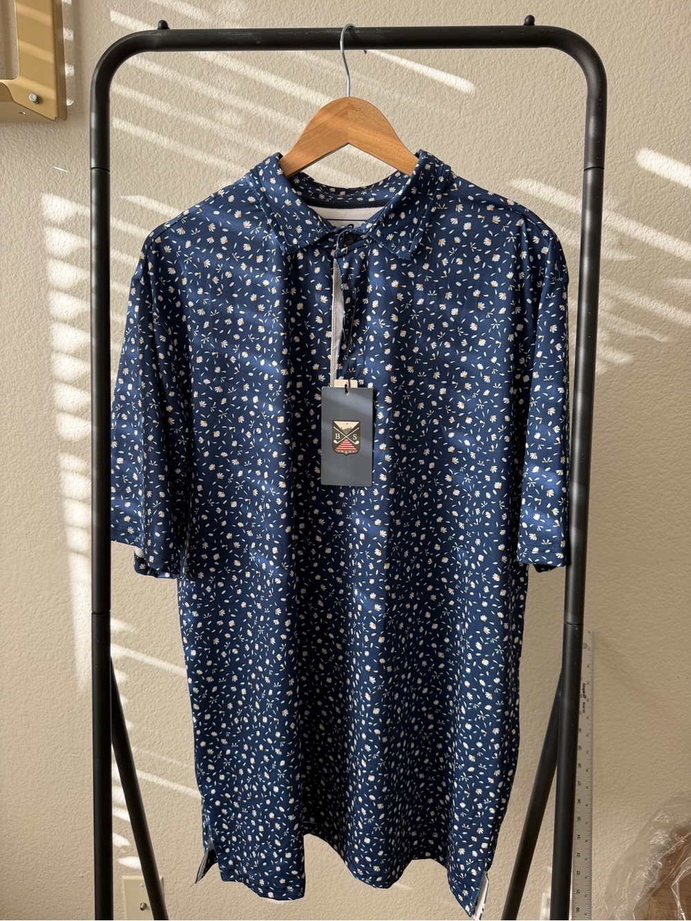 Boston Scott Golf Men’s 2XL Performance Polo NWT Navy Daisy Floral Print